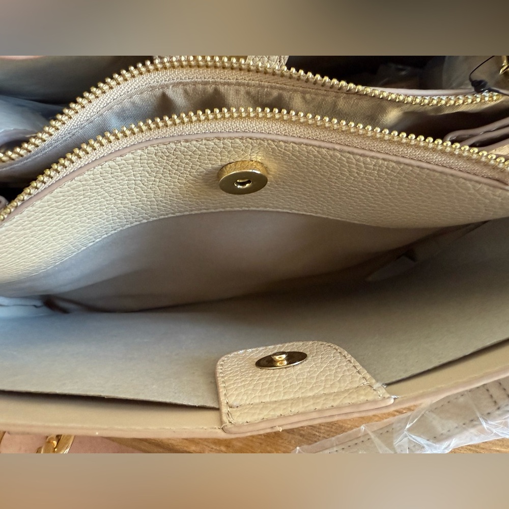 NWT Nanette Lepore Bellamy Triple Compartment Satchtel in Oatmeal With Scarf - Picture 7 of 12